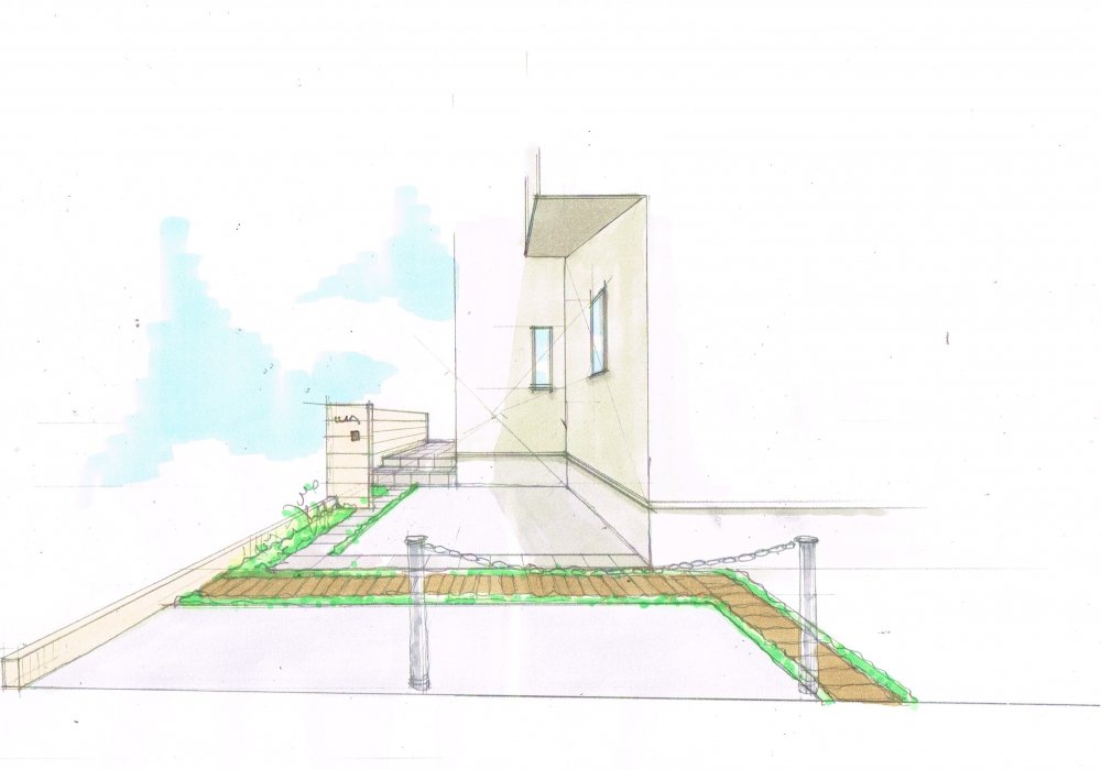 No.1016：駐車場 レンガと草目地シンプル