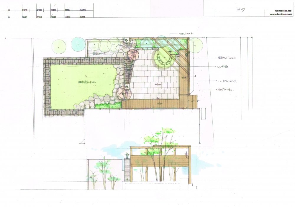 No.1018：ウッドフェンスで目隠し タイル、レンガのお庭