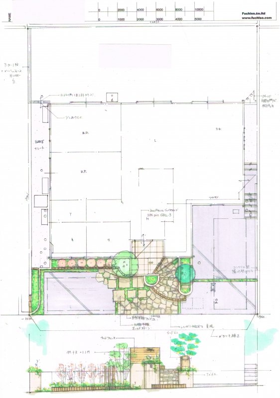 No.1020：花壇と階段を曲線にした外構