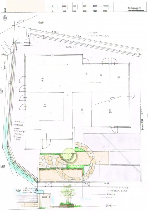 No.1028：外構 曲線と自然石の組み合わせ