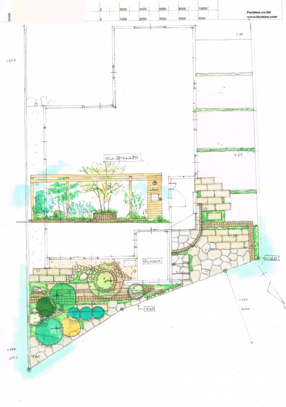 No.1044：三角の敷地形状に奥行き感を 落葉樹、常緑樹のガーデンプラン