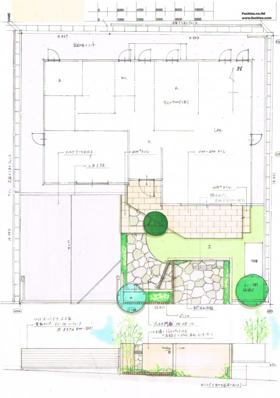 No.1046：塗り壁門柱と自然乱形石の外構