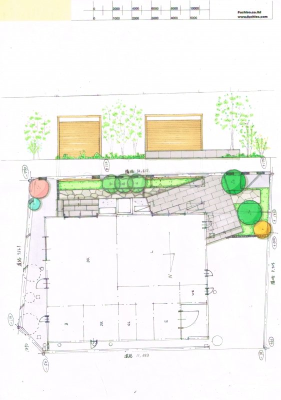No.1066：ウッドでおしゃれに隣地目隠し リビング・ダイニング前