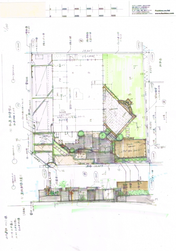 No.1082：ボーダータイルとウッドフェンスのアジアンテイスト目隠し