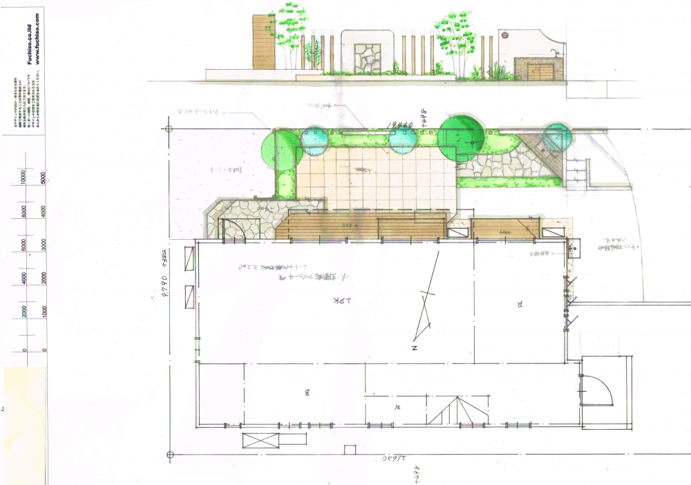 No.1086：白壁とウッドのセミオープン外構