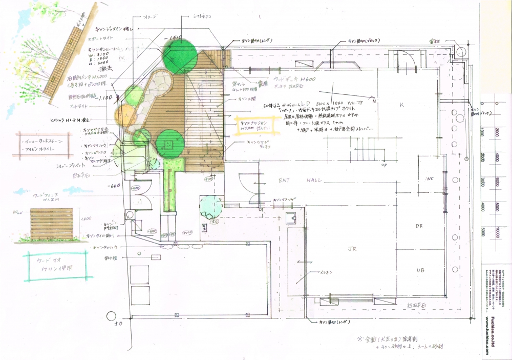 No.1088：石張りベンチでくつろぐ サンルームと ウッドデッキ空間