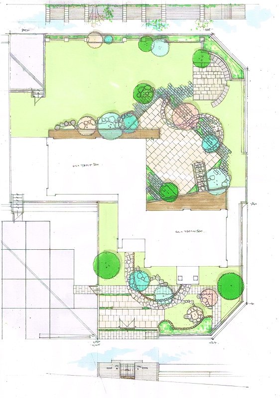 No.951：タイルとウッドデッキ、樹木のエクステリア