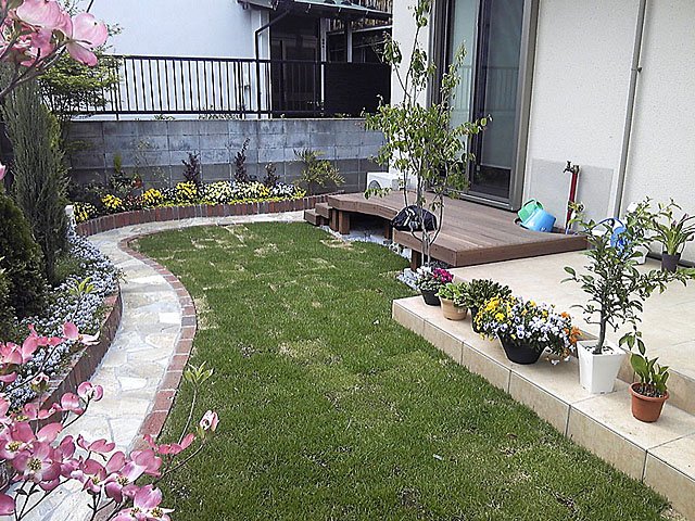 Open Garden of Lawn and Flowerbed