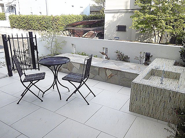 Trees and Terrace Beside the Front Door