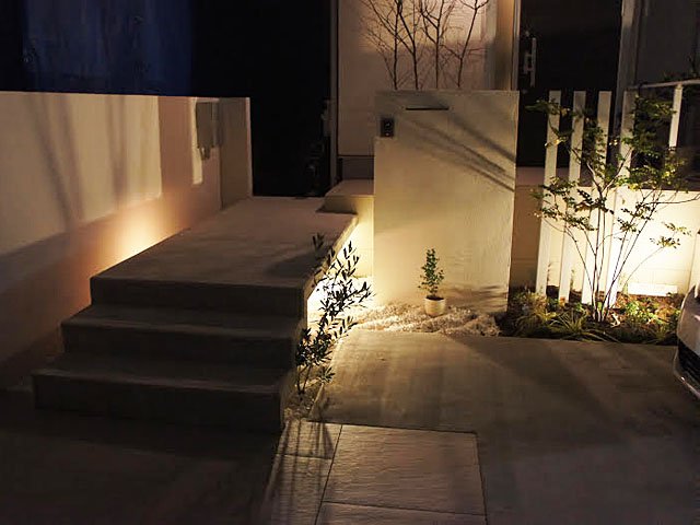 Exterior with Symbol Trees and Lit-up Bridge Stairs