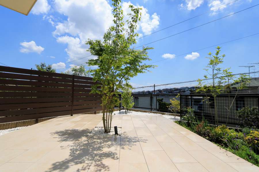 モミジは夏場には日除けに、冬には落葉で庭に陽射しを