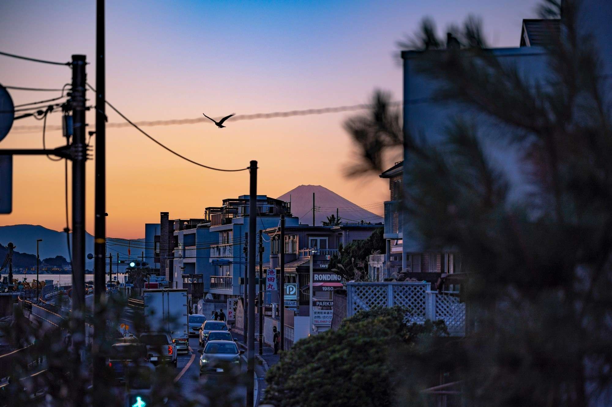 夕景と富士山